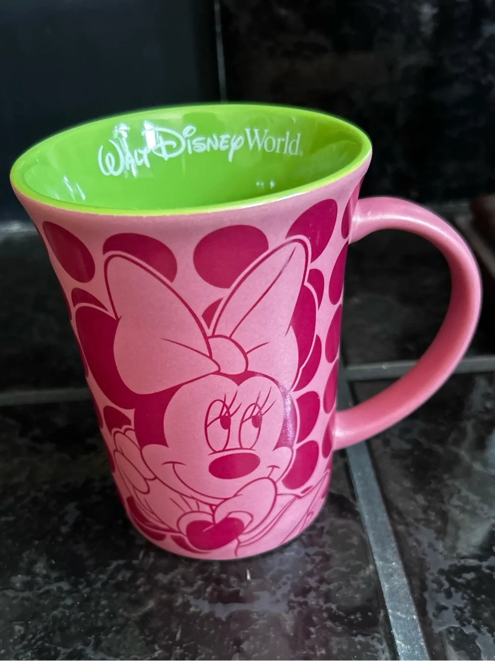 Walt Disney World Minnie Mouse Pink Polka Dot & Lime Green Mug Authentic